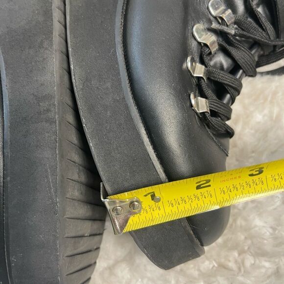 Steve Madden  Black Leather lace up wedge Boots brown trims side zipper … - Picture 8 of 14